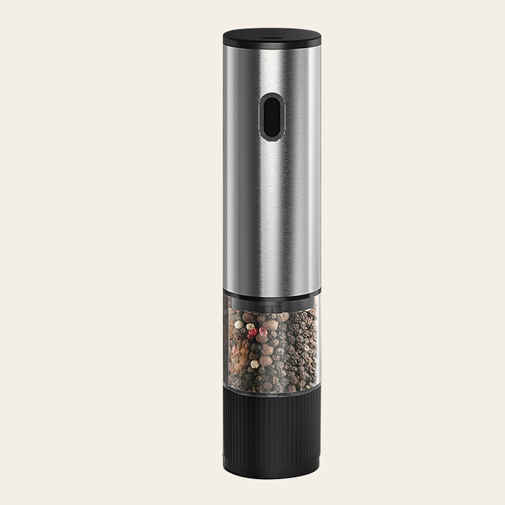 Rechargeable electric salt and pepper grinder in stainless steel