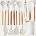 12-piece silicone and wood kitchen utensil set with holder