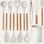 12-piece silicone and wood kitchen utensil set with holder