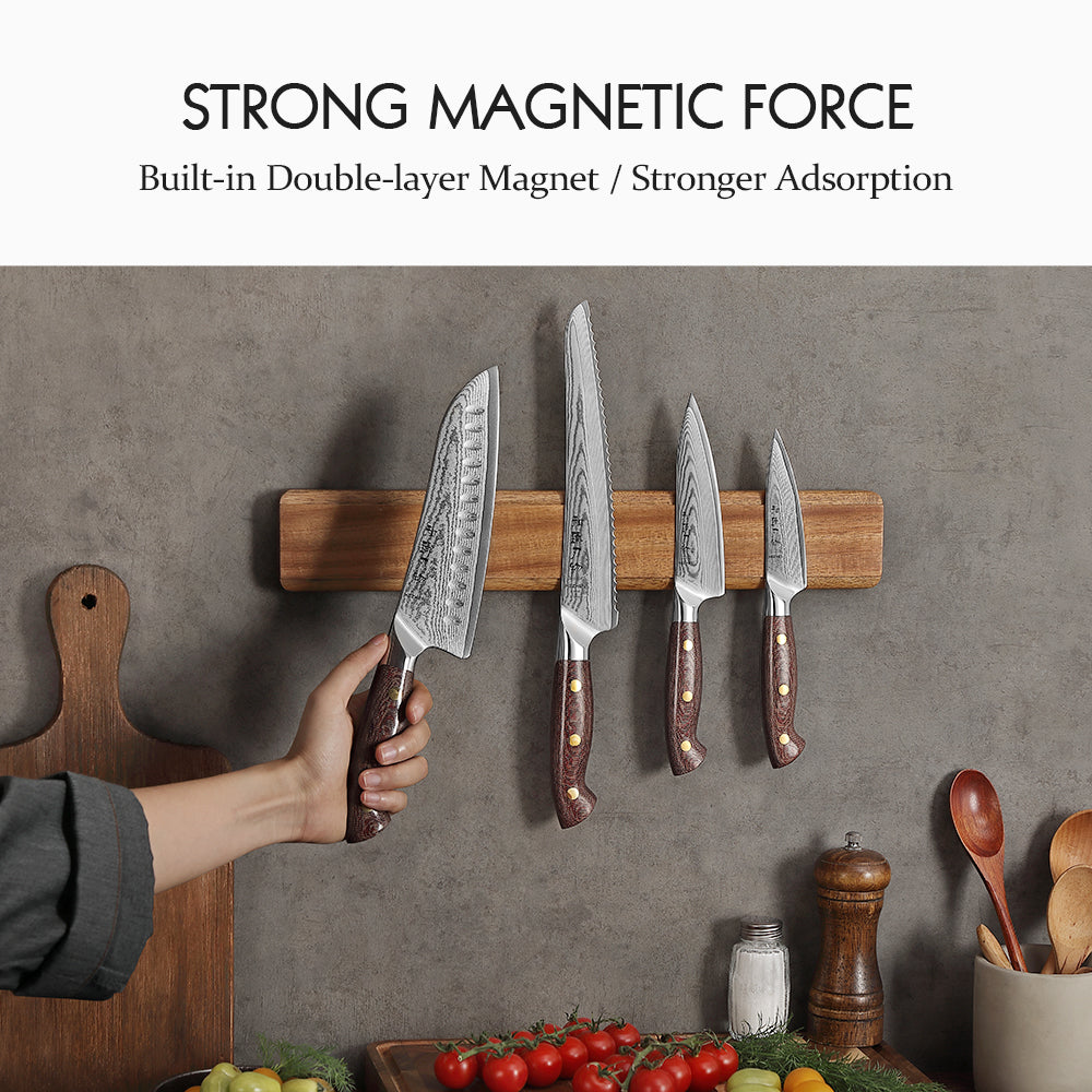 Strong magnetic force: built-in double-layer magnet holds knives securely (knives not included)