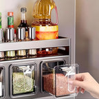 Pulling a jar out of the rack to fill or use it