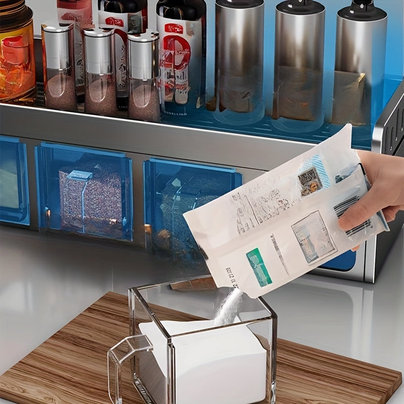 Filling a jar with spices from a packet