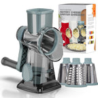 Rotary drum cheese and vegetable grater with three blades and gift box