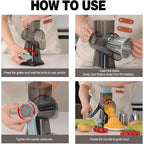 How to use: lock the suction base, insert the drum, turn the handle