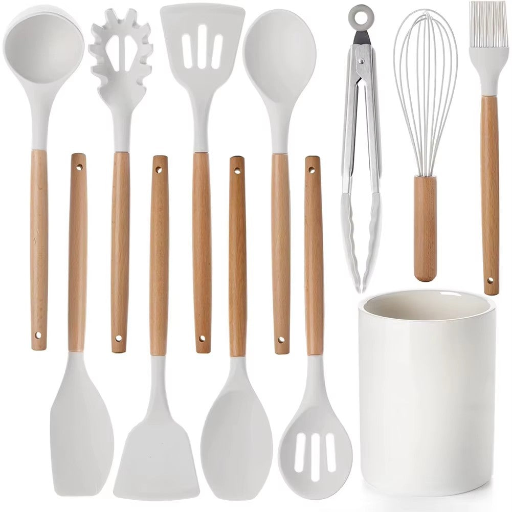 Full 12-piece set in cream with the storage holder